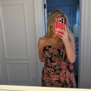 Pitaya Pink and Black Strapless Ruffle Dress